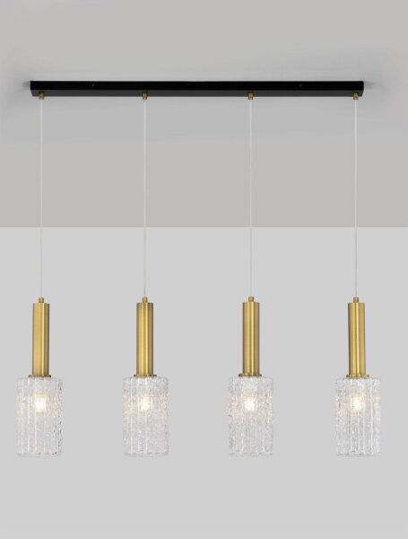 Hängelampe in Schwarz Gold 90 cm lang E27 Klarglas 4 flammig