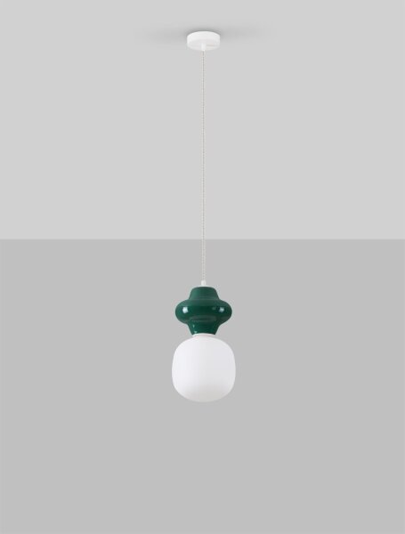 Moderne Hängelampe E14 Weiß Grün 18 cm breit Glas Keramik