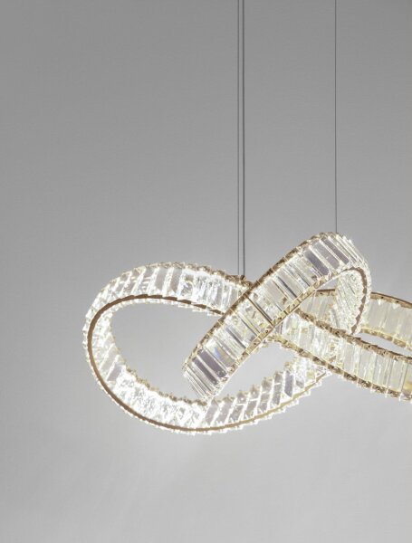 LED Hängelampe in Gold 60 cm breit dimmbar Kristall Metall