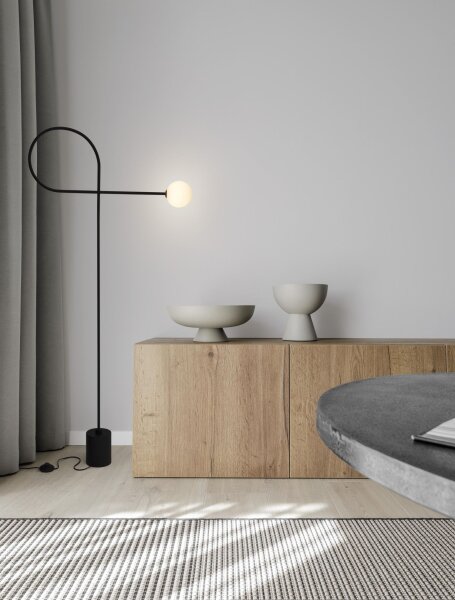 Stehlampe rund G9 150 cm Schwarz Weiß Design Glas GLENNA