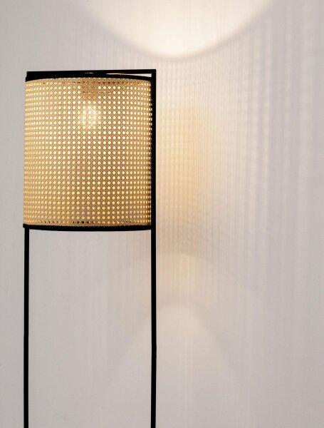 Stehlampe E27 150 cm Schwarz Natur Rattan 2 flammig Modern