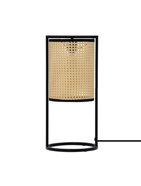 Tischlampe Schwarz Natur 56 cm E27 Rattan 2 flammig Modern