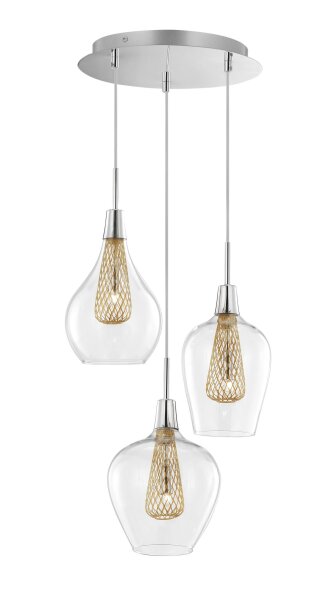 Pendelleuchte G9 37 cm breit in Chrom Gold höhenverstellbar