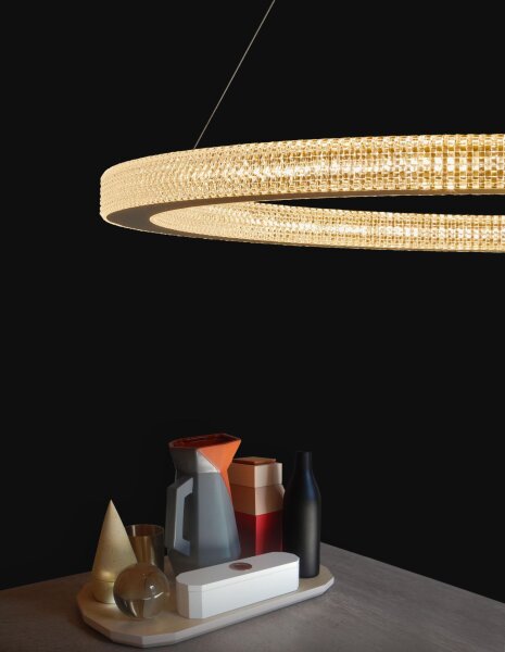 LED Hängeleuchte in Antik Gold Ø 80 cm dimmbar Ring warmweiß