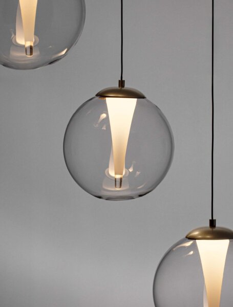 LED Hängeleuchte in Gold 56 cm breit dimmbar Klarglas rund