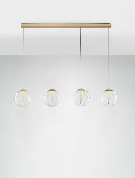 LED Pendelleuchte Klarglas in Gold 136 cm lang dimmbar rund