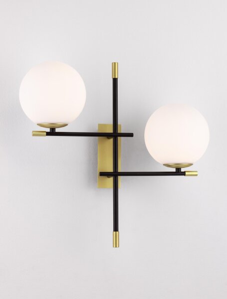 Wandlampe rund G9 44 cm breit in Schwarz Weiß Gold 2 flammig