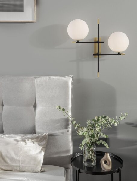 Wandlampe rund G9 44 cm breit in Schwarz Weiß Gold 2 flammig