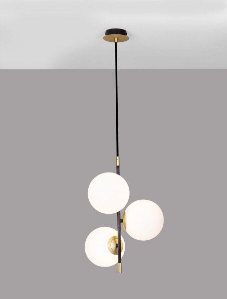 Hängeleuchte in Schwarz Weiß Gold 33 cm breit G9 Glas Metall