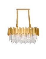 Pendelleuchte Kristall Metall E14 in Gold 80 cm lang rund