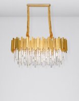 Pendelleuchte Kristall Metall E14 in Gold 80 cm lang rund