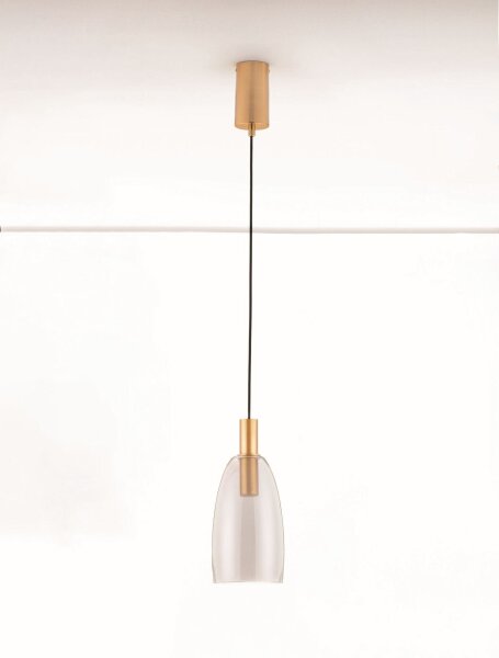 LED Pendelleuchte 14,2 cm breit in Gold Grau Retro Rauchglas
