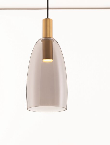 LED Pendelleuchte 14,2 cm breit in Gold Grau Retro Rauchglas