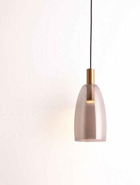 LED Pendelleuchte 14,2 cm breit in Gold Grau Retro Rauchglas