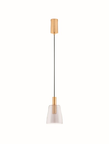 LED Hängelampe Retro in Gold Grau 14,5 cm breit Rauchglas
