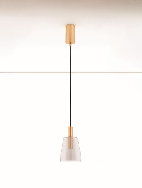 LED Hängelampe Retro in Gold Grau 14,5 cm breit Rauchglas