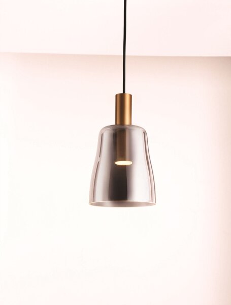LED Hängelampe Retro in Gold Grau 14,5 cm breit Rauchglas
