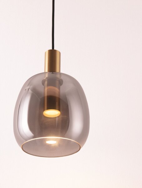 LED Hängeleuchte in Gold Grau Ø 16 cm höhenverstellbar Retro