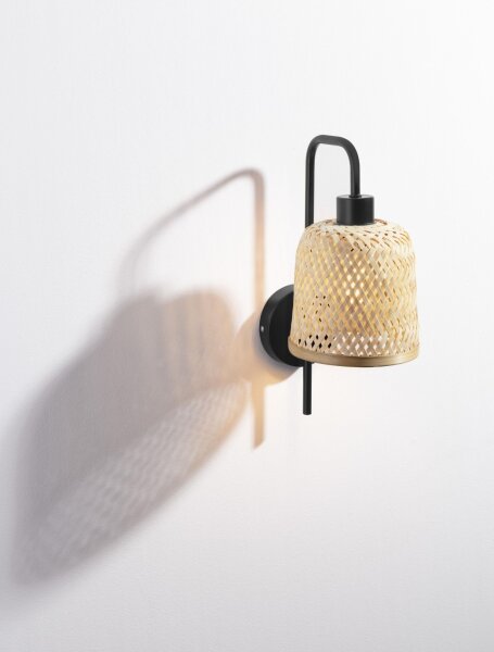 Wandlampe E27 36 cm hoch Schwarz Natur Boho Bambus Metall