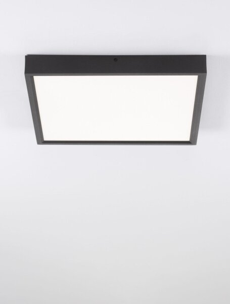 LED Deckenlampe flach 40 cm breit Schwarz warmweiß Aluminium