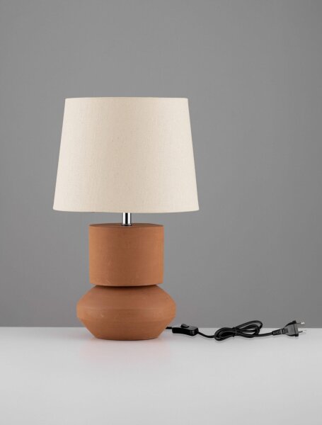 Tischlampe Keramik Stoffschirm E27 48 cm Terrakotta Weiß