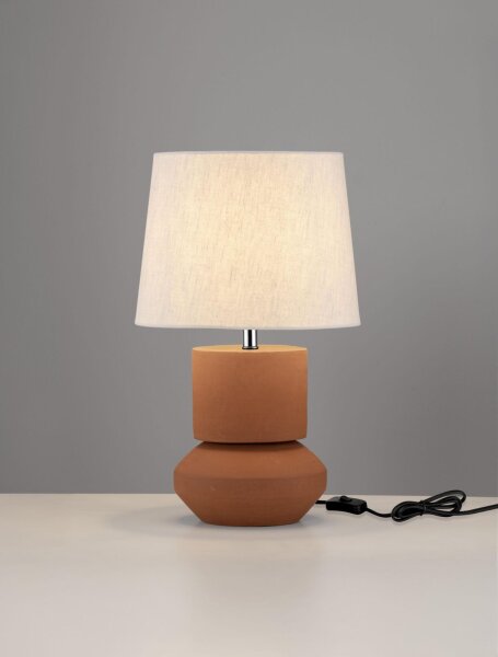 Tischlampe Keramik Stoffschirm E27 48 cm Terrakotta Weiß
