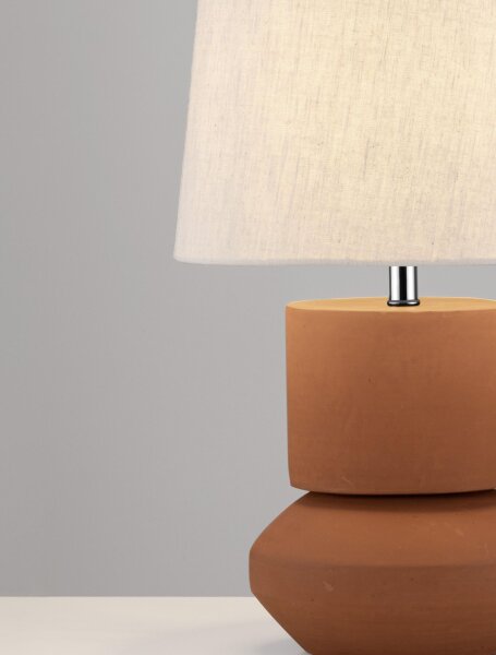 Tischlampe Keramik Stoffschirm E27 48 cm Terrakotta Weiß