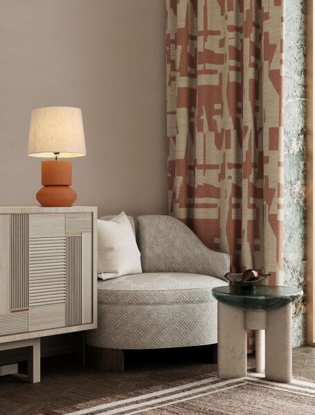 Tischlampe Keramik Stoffschirm E27 48 cm Terrakotta Weiß