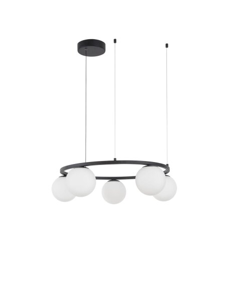 LED Hängelampe Schwarz Weiß Ø 50 cm Glas rund 5 flammig