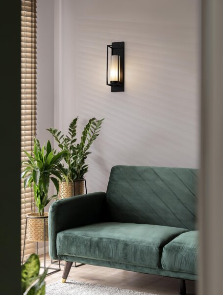 Wandlampe schmal E27 63 cm hoch Schwarz Weiß Vintage