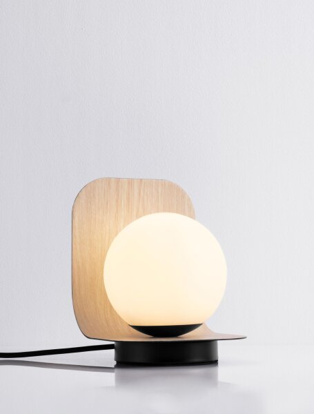 Nachttischlampe rund E14 18 cm Natur Weiß Schwarz KALLAN