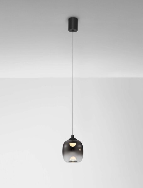 LED Hängelampe Schwarz Grau Ø 10 cm Rauchglas warmweiß