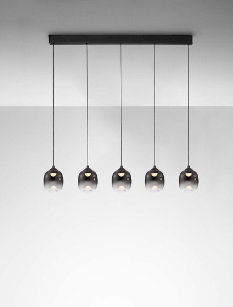 LED Hängeleuchte Schwarz Grau 102 cm lang dimmbar Rauchglas