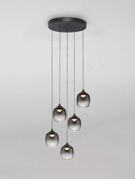 LED Pendelleuchte Rauchglas Schwarz Grau 43 cm breit dimmbar