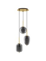 H&auml;ngelampe 46 cm breit E27 in Gold Grau...