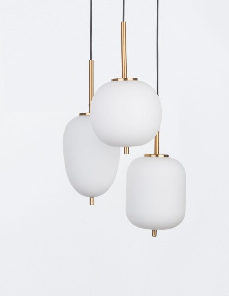 Pendelleuchte 30 cm breit E14 in Gold Weiß Retro Glas Metall