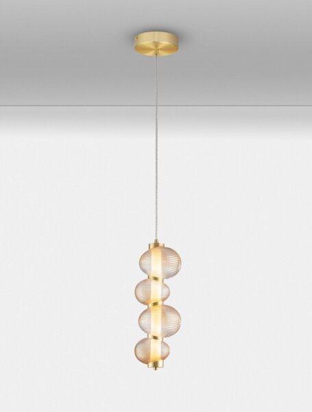 LED Hängelampe in Gold Bernstein 16 cm breit dimmbar schmal