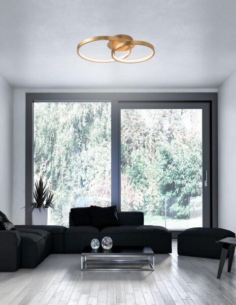 LED Deckenlampe Ring 64 x 45 cm in Blattgold 2 flammig