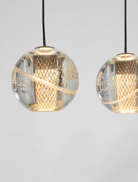 LED Hängelampe in Schwarz Gold 84 cm lang dimmbar Kugel KODA