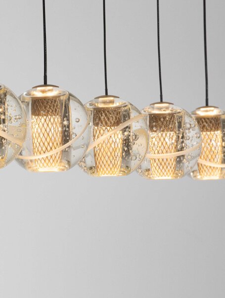LED Hängelampe in Schwarz Gold 84 cm lang dimmbar Kugel KODA