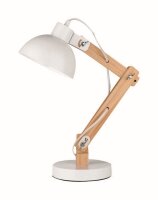 Tischlampe Retro Natur Wei&szlig; 59 cm E27 Holz Metall KODY