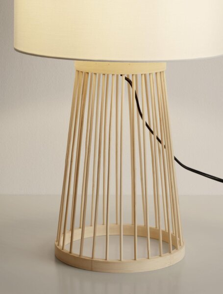 Tischlampe E27 50 cm Natur Weiß Bambus Stoffschirm LAMBERT