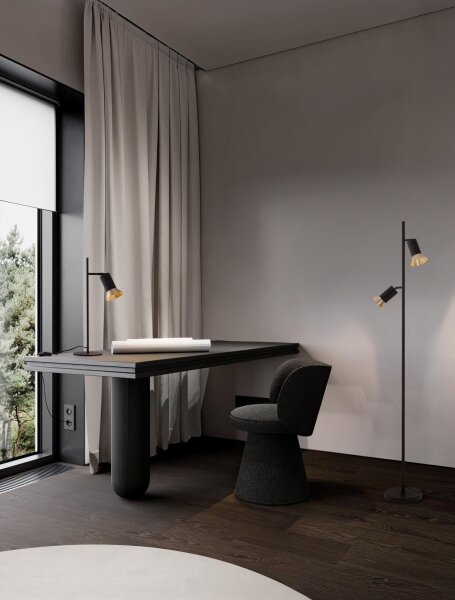 Stehleuchte 2 Spots GU10 schwenkbar 154 cm in Schwarz Gold