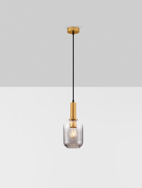 Pendelleuchte E27 Ø 14 cm in Gold Grau höhenverstellbar