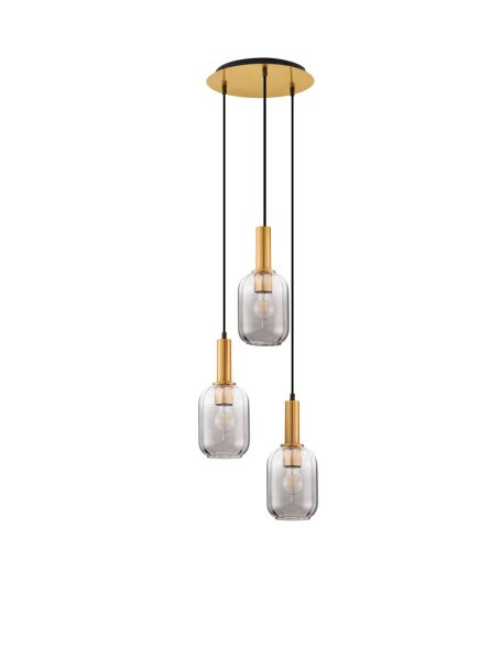 Hängelampe Retro in Gold Grau 36 cm breit E27 Rauchglas