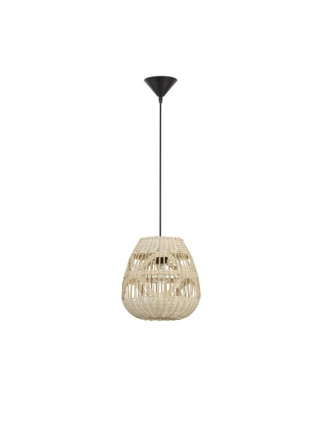 Hängelampe Schwarz Beige Ø 27 cm E27 Rattan Metall rund