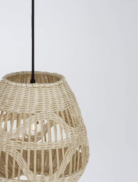 Hängelampe Schwarz Beige Ø 27 cm E27 Rattan Metall rund