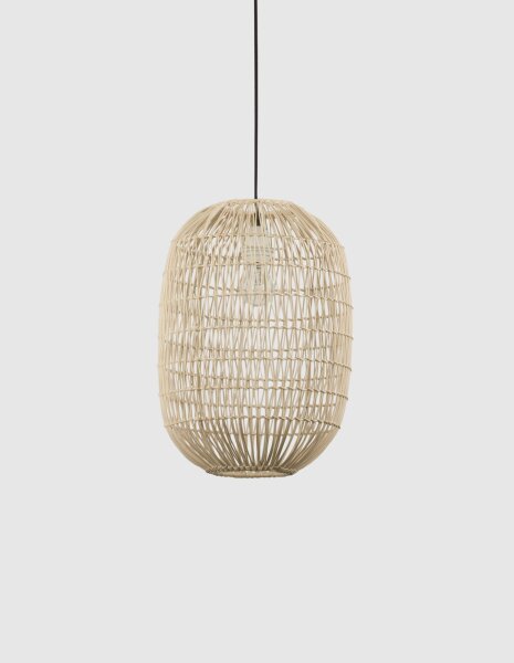 Runde Pendelleuchte E27 Ø 30 cm Schwarz Beige Rattan Metall