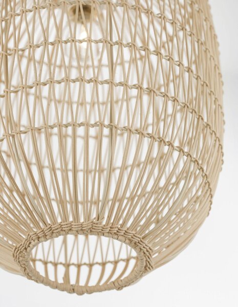 Runde Pendelleuchte E27 Ø 30 cm Schwarz Beige Rattan Metall