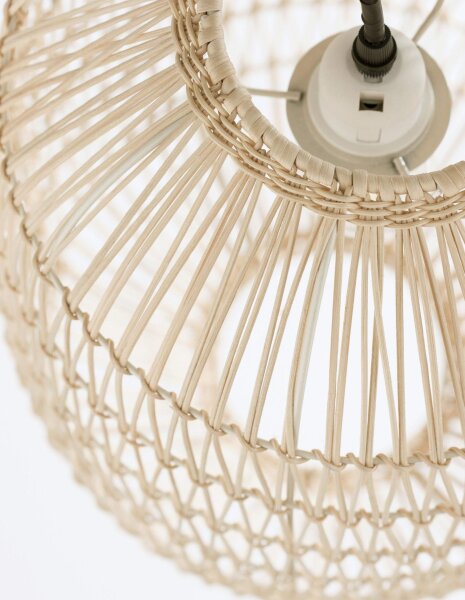 Runde Pendelleuchte E27 Ø 30 cm Schwarz Beige Rattan Metall